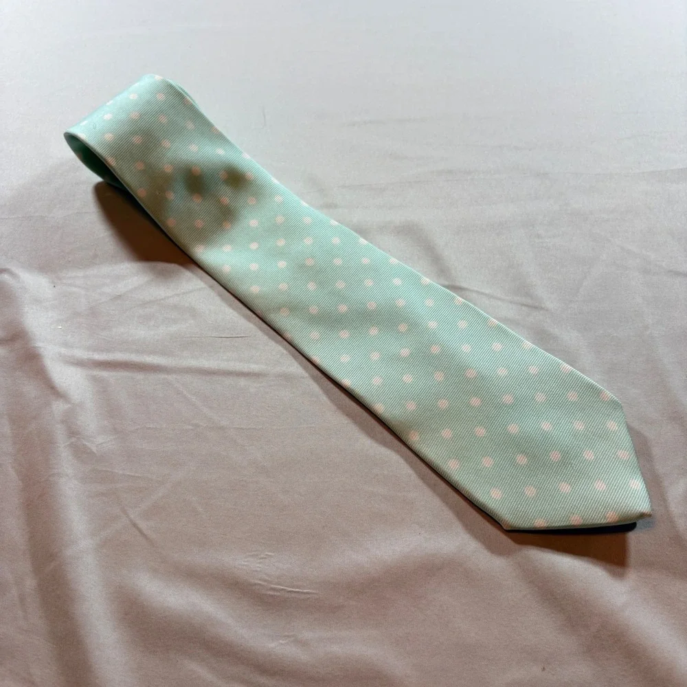 Brooks Brothers Makers Silk Necktie Mens One Size Mint Green Polka Dot Classic